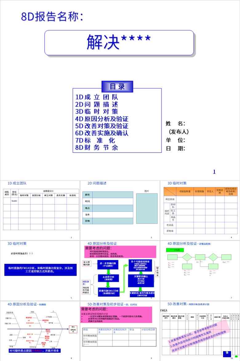 中文版8d报告范文：含PPT格式及详细文字说明