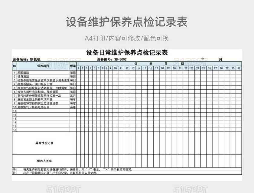 智能监控设备点检与维护记录表