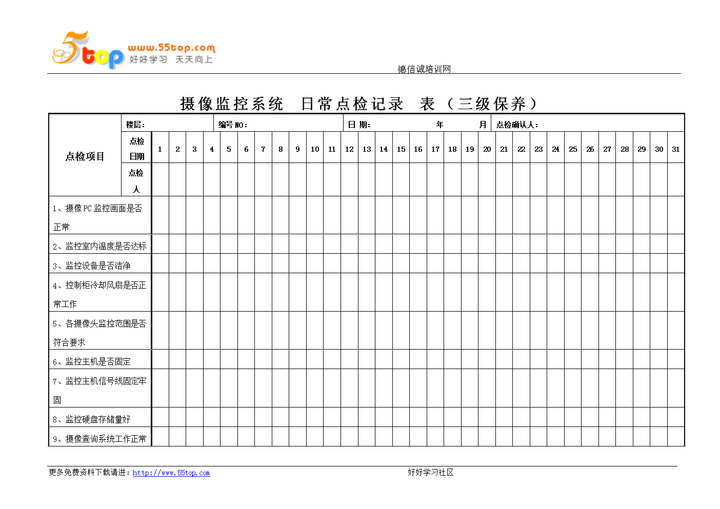 智能监控设备点检与维护记录表